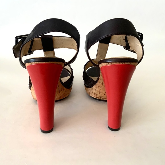 Calvin Klein Bea Platform Stiletto Heel Sandal Brow Red Leather T-Strap Pump 7.5 - Picture 10 of 16